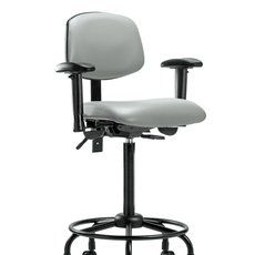 Vinyl Chair - High Bench Height with Round Tube Base, Adjustable Arms, & Casters in Dove Trailblazer Vinyl - VHBCH-RT-T0-A1-RC-8567