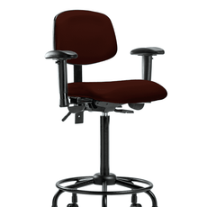 Vinyl Chair - High Bench Height with Round Tube Base, Adjustable Arms, & Casters in Burgundy Trailblazer Vinyl - VHBCH-RT-T0-A1-RC-8569