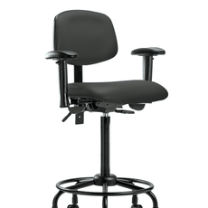 Vinyl Chair - High Bench Height with Round Tube Base, Adjustable Arms, & Casters in Charcoal Trailblazer Vinyl - VHBCH-RT-T0-A1-RC-8605