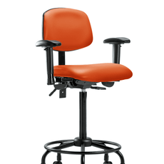 Vinyl Chair - High Bench Height with Round Tube Base, Adjustable Arms, & Casters in Orange Kist Trailblazer Vinyl - VHBCH-RT-T0-A1-RC-8613