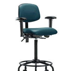 Vinyl Chair - High Bench Height with Round Tube Base, Adjustable Arms, & Casters in Marine Blue Supernova Vinyl - VHBCH-RT-T0-A1-RC-8801