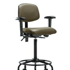 Vinyl Chair - High Bench Height with Round Tube Base, Adjustable Arms, & Casters in Taupe Supernova Vinyl - VHBCH-RT-T0-A1-RC-8809