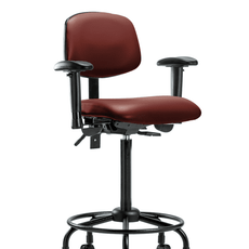 Vinyl Chair - High Bench Height with Round Tube Base, Adjustable Arms, & Casters in Borscht Supernova Vinyl - VHBCH-RT-T0-A1-RC-8815