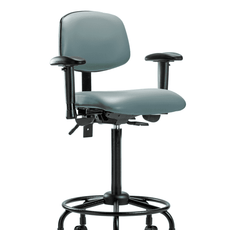 Vinyl Chair - High Bench Height with Round Tube Base, Adjustable Arms, & Casters in Storm Supernova Vinyl - VHBCH-RT-T0-A1-RC-8822