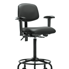 Vinyl Chair - High Bench Height with Round Tube Base, Adjustable Arms, & Casters in Carbon Supernova Vinyl - VHBCH-RT-T0-A1-RC-8823