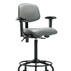 Vinyl Chair - High Bench Height with Round Tube Base, Adjustable Arms, & Casters in Sterling Supernova Vinyl - VHBCH-RT-T0-A1-RC-8840