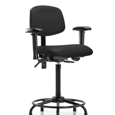 Vinyl Chair - High Bench Height with Round Tube Base, Adjustable Arms, & Stationary Glides in Black Trailblazer Vinyl - VHBCH-RT-T0-A1-RG-8540