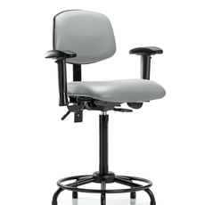 Vinyl Chair - High Bench Height with Round Tube Base, Adjustable Arms, & Stationary Glides in Dove Trailblazer Vinyl - VHBCH-RT-T0-A1-RG-8567