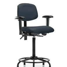 Vinyl Chair - High Bench Height with Round Tube Base, Adjustable Arms, & Stationary Glides in Imperial Blue Trailblazer Vinyl - VHBCH-RT-T0-A1-RG-8582