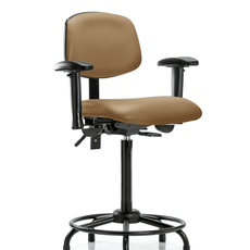 Vinyl Chair - High Bench Height with Round Tube Base, Adjustable Arms, & Stationary Glides in Taupe Trailblazer Vinyl - VHBCH-RT-T0-A1-RG-8584