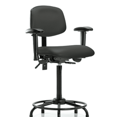 Vinyl Chair - High Bench Height with Round Tube Base, Adjustable Arms, & Stationary Glides in Charcoal Trailblazer Vinyl - VHBCH-RT-T0-A1-RG-8605