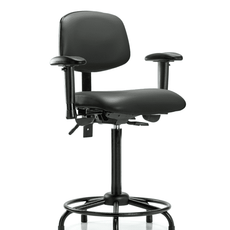 Vinyl Chair - High Bench Height with Round Tube Base, Adjustable Arms, & Stationary Glides in Carbon Supernova Vinyl - VHBCH-RT-T0-A1-RG-8823