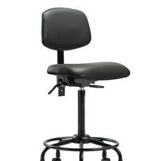 Vinyl Chair - High Bench Height with Round Tube Base, Seat Tilt, & Casters in Carbon Supernova Vinyl - VHBCH-RT-T1-A0-RC-8823