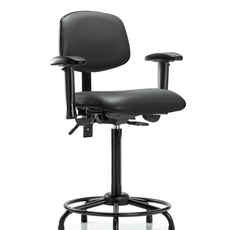 Vinyl Chair - High Bench Height with Round Tube Base, Seat Tilt, Adjustable Arms, & Stationary Glides in Carbon Supernova Vinyl - VHBCH-RT-T1-A1-RG-8823