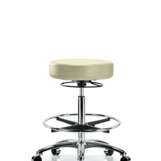 Vinyl Stool without Back Chrome - High Bench Height with Chrome Foot Ring & Casters in Adobe White Trailblazer Vinyl - VHBSO-CR-CF-CC-8501