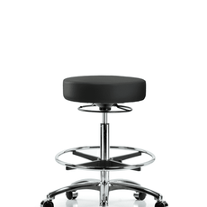 Vinyl Stool without Back Chrome - High Bench Height with Chrome Foot Ring & Casters in Black Trailblazer Vinyl - VHBSO-CR-CF-CC-8540