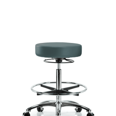 Vinyl Stool without Back Chrome - High Bench Height with Chrome Foot Ring & Casters in Colonial Blue Trailblazer Vinyl - VHBSO-CR-CF-CC-8546