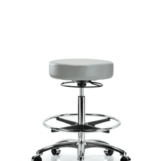 Vinyl Stool without Back Chrome - High Bench Height with Chrome Foot Ring & Casters in Dove Trailblazer Vinyl - VHBSO-CR-CF-CC-8567