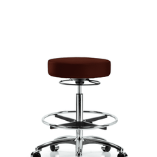 Vinyl Stool without Back Chrome - High Bench Height with Chrome Foot Ring & Casters in Burgundy Trailblazer Vinyl - VHBSO-CR-CF-CC-8569