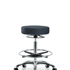 Vinyl Stool without Back Chrome - High Bench Height with Chrome Foot Ring & Casters in Imperial Blue Trailblazer Vinyl - VHBSO-CR-CF-CC-8582