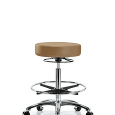 Vinyl Stool without Back Chrome - High Bench Height with Chrome Foot Ring & Casters in Taupe Trailblazer Vinyl - VHBSO-CR-CF-CC-8584
