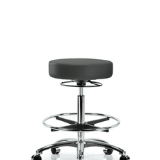 Vinyl Stool without Back Chrome - High Bench Height with Chrome Foot Ring & Casters in Charcoal Trailblazer Vinyl - VHBSO-CR-CF-CC-8605