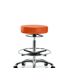 Vinyl Stool without Back Chrome - High Bench Height with Chrome Foot Ring & Casters in Orange Kist Trailblazer Vinyl - VHBSO-CR-CF-CC-8613