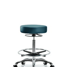 Vinyl Stool without Back Chrome - High Bench Height with Chrome Foot Ring & Casters in Marine Blue Supernova Vinyl - VHBSO-CR-CF-CC-8801