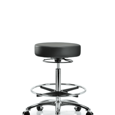 Vinyl Stool without Back Chrome - High Bench Height with Chrome Foot Ring & Casters in Carbon Supernova Vinyl - VHBSO-CR-CF-CC-8823