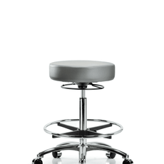Vinyl Stool without Back Chrome - High Bench Height with Chrome Foot Ring & Casters in Sterling Supernova Vinyl - VHBSO-CR-CF-CC-8840