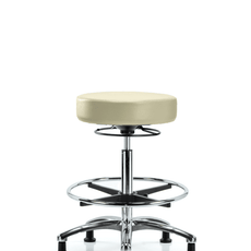 Vinyl Stool without Back Chrome - High Bench Height with Chrome Foot Ring & Stationary Glides in Adobe White Trailblazer Vinyl - VHBSO-CR-CF-RG-8501