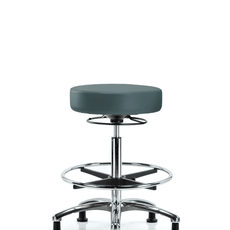 Vinyl Stool without Back Chrome - High Bench Height with Chrome Foot Ring & Stationary Glides in Colonial Blue Trailblazer Vinyl - VHBSO-CR-CF-RG-8546