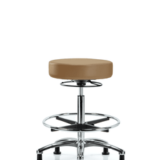 Vinyl Stool without Back Chrome - High Bench Height with Chrome Foot Ring & Stationary Glides in Taupe Trailblazer Vinyl - VHBSO-CR-CF-RG-8584