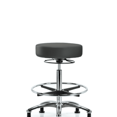 Vinyl Stool without Back Chrome - High Bench Height with Chrome Foot Ring & Stationary Glides in Charcoal Trailblazer Vinyl - VHBSO-CR-CF-RG-8605