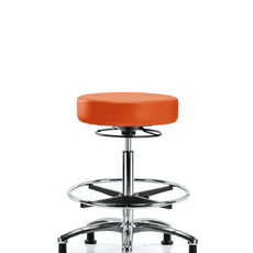 Vinyl Stool without Back Chrome - High Bench Height with Chrome Foot Ring & Stationary Glides in Orange Kist Trailblazer Vinyl - VHBSO-CR-CF-RG-8613