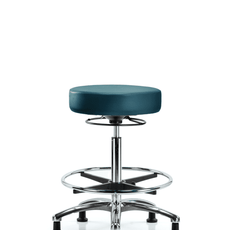 Vinyl Stool without Back Chrome - High Bench Height with Chrome Foot Ring & Stationary Glides in Marine Blue Supernova Vinyl - VHBSO-CR-CF-RG-8801
