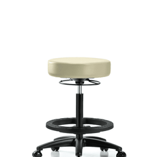 Vinyl Stool without Back - High Bench Height with Black Foot Ring & Casters in Adobe White Trailblazer Vinyl - VHBSO-RG-BF-RC-8501