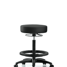Vinyl Stool without Back - High Bench Height with Black Foot Ring & Casters in Black Trailblazer Vinyl - VHBSO-RG-BF-RC-8540