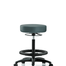 Vinyl Stool without Back - High Bench Height with Black Foot Ring & Casters in Colonial Blue Trailblazer Vinyl - VHBSO-RG-BF-RC-8546