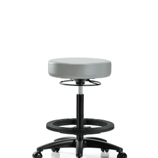 Vinyl Stool without Back - High Bench Height with Black Foot Ring & Casters in Dove Trailblazer Vinyl - VHBSO-RG-BF-RC-8567