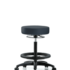 Vinyl Stool without Back - High Bench Height with Black Foot Ring & Casters in Imperial Blue Trailblazer Vinyl - VHBSO-RG-BF-RC-8582
