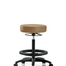 Vinyl Stool without Back - High Bench Height with Black Foot Ring & Casters in Taupe Trailblazer Vinyl - VHBSO-RG-BF-RC-8584