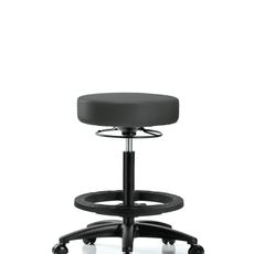 Vinyl Stool without Back - High Bench Height with Black Foot Ring & Casters in Charcoal Trailblazer Vinyl - VHBSO-RG-BF-RC-8605