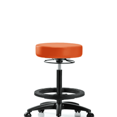 Vinyl Stool without Back - High Bench Height with Black Foot Ring & Casters in Orange Kist Trailblazer Vinyl - VHBSO-RG-BF-RC-8613