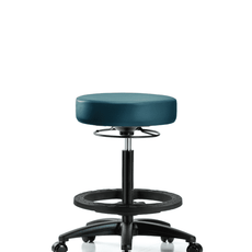 Vinyl Stool without Back - High Bench Height with Black Foot Ring & Casters in Marine Blue Supernova Vinyl - VHBSO-RG-BF-RC-8801