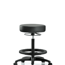 Vinyl Stool without Back - High Bench Height with Black Foot Ring & Casters in Carbon Supernova Vinyl - VHBSO-RG-BF-RC-8823