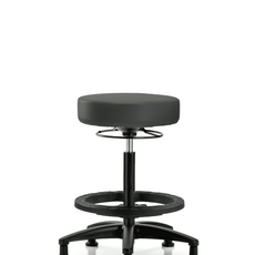 Vinyl Stool without Back - High Bench Height with Black Foot Ring & Stationary Glides in Charcoal Trailblazer Vinyl - VHBSO-RG-BF-RG-8605