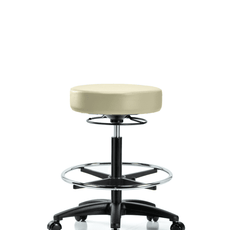 Vinyl Stool without Back - High Bench Height with Chrome Foot Ring & Casters in Adobe White Trailblazer Vinyl - VHBSO-RG-CF-RC-8501