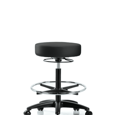 Vinyl Stool without Back - High Bench Height with Chrome Foot Ring & Casters in Black Trailblazer Vinyl - VHBSO-RG-CF-RC-8540