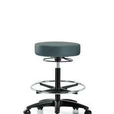 Vinyl Stool without Back - High Bench Height with Chrome Foot Ring & Casters in Colonial Blue Trailblazer Vinyl - VHBSO-RG-CF-RC-8546